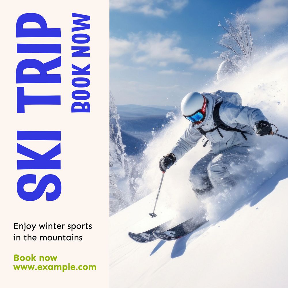 Ski trip Instagram post template, editable text