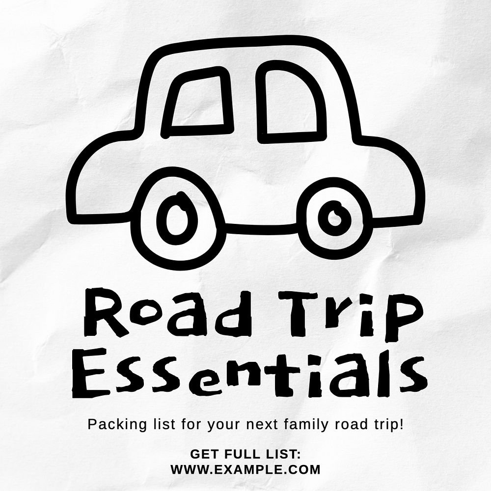 Road trip essentials Instagram post template, editable text