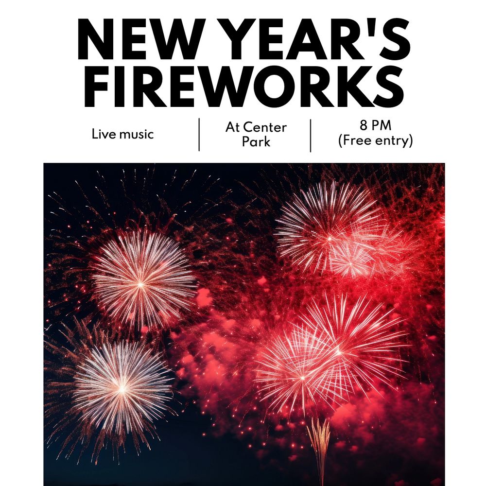 New Year's fireworks Instagram post template, editable text