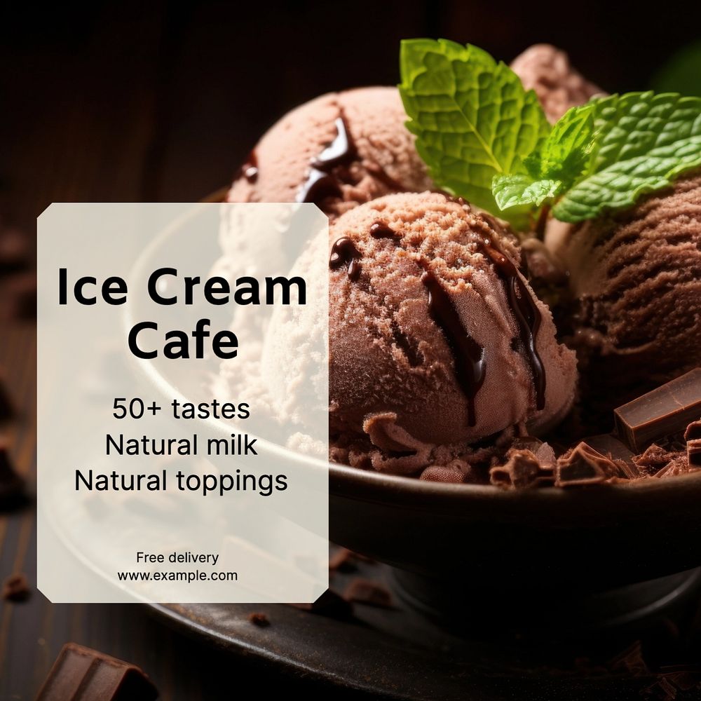 Ice cream cafe Instagram post template, editable text