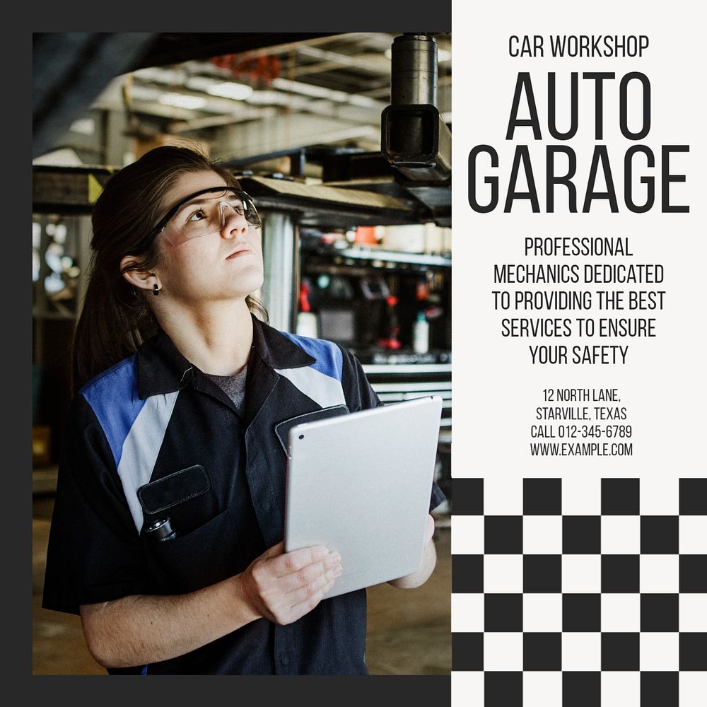 Auto garage  Instagram post template, editable text