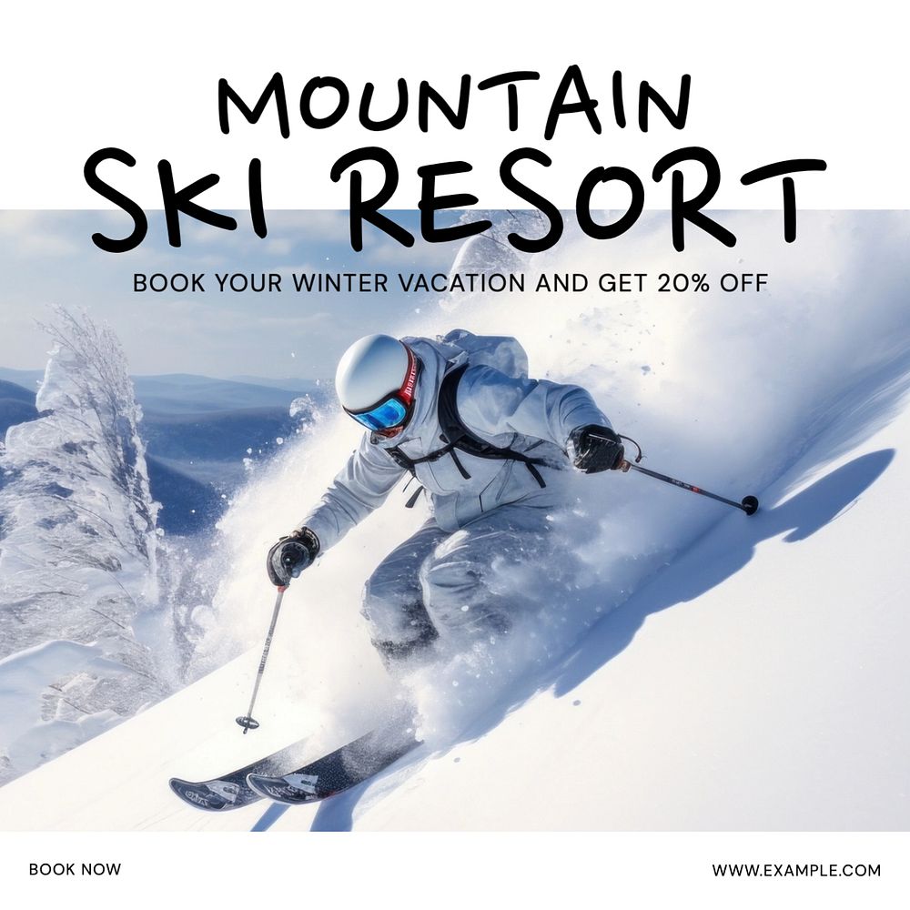 Mountain ski resort Instagram post template, editable text