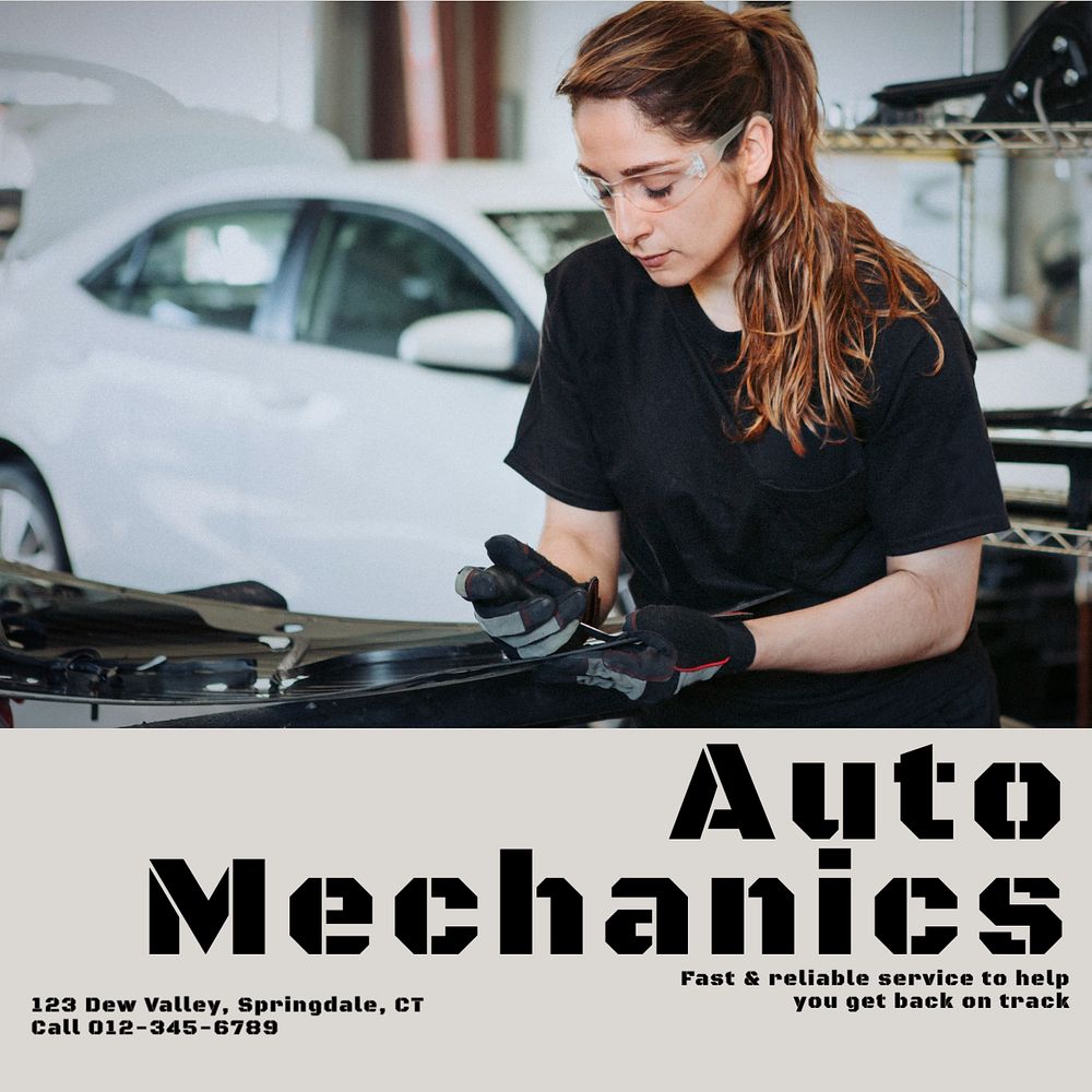 Auto mechanics Instagram post template, editable text