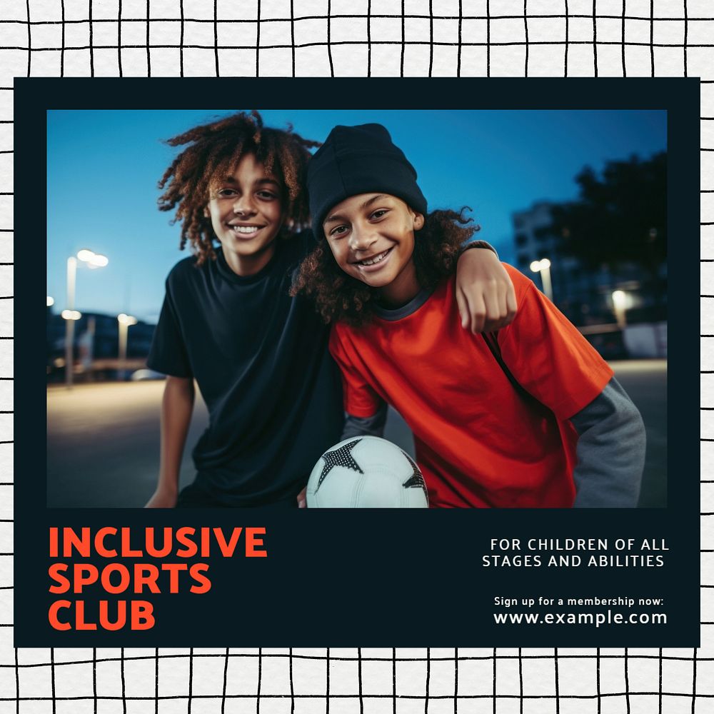 Inclusive sports club Instagram post template, editable text