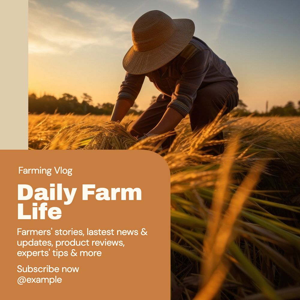 Farming vlog Instagram post template, editable text