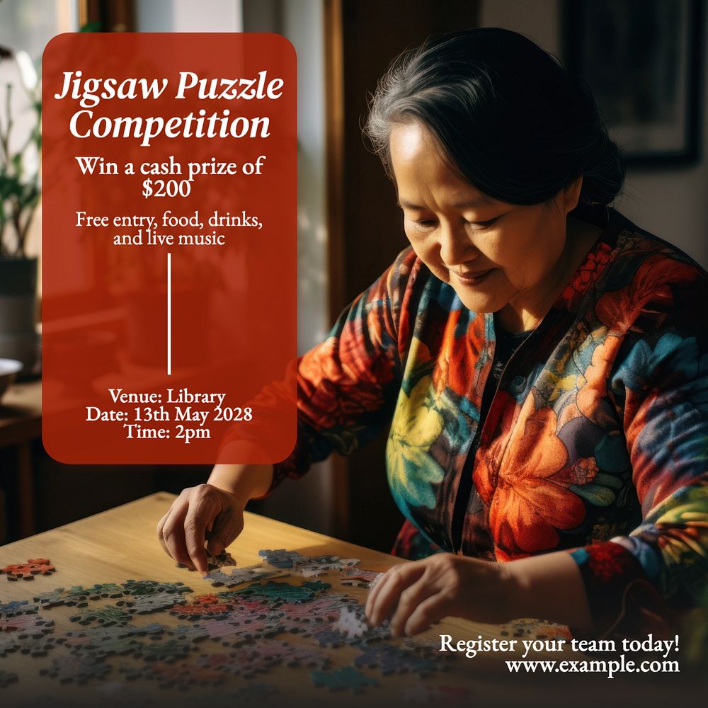 Jigsaw puzzle competition Instagram post template, editable text