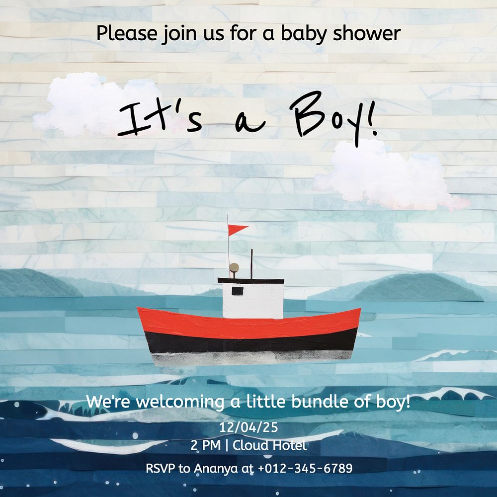 Boy baby shower  Instagram post template, editable text