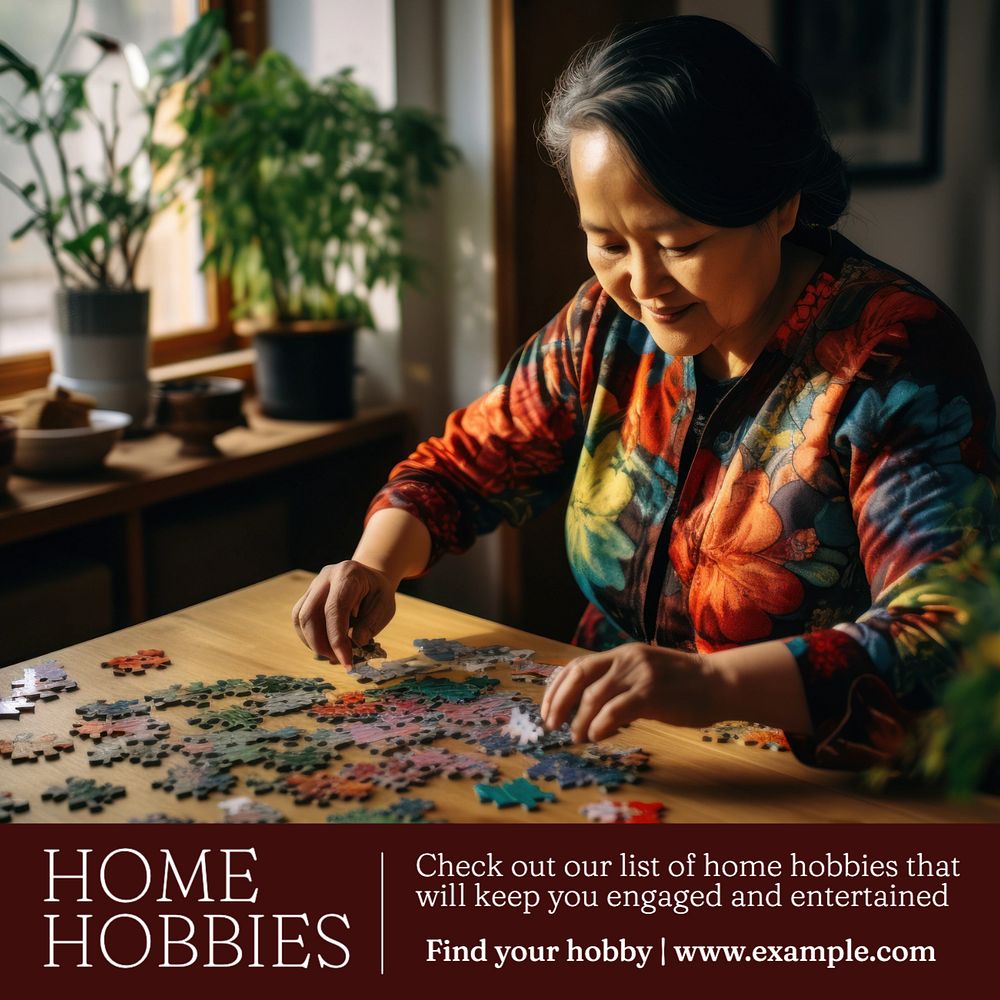 Hobbies at home Instagram post template, editable text