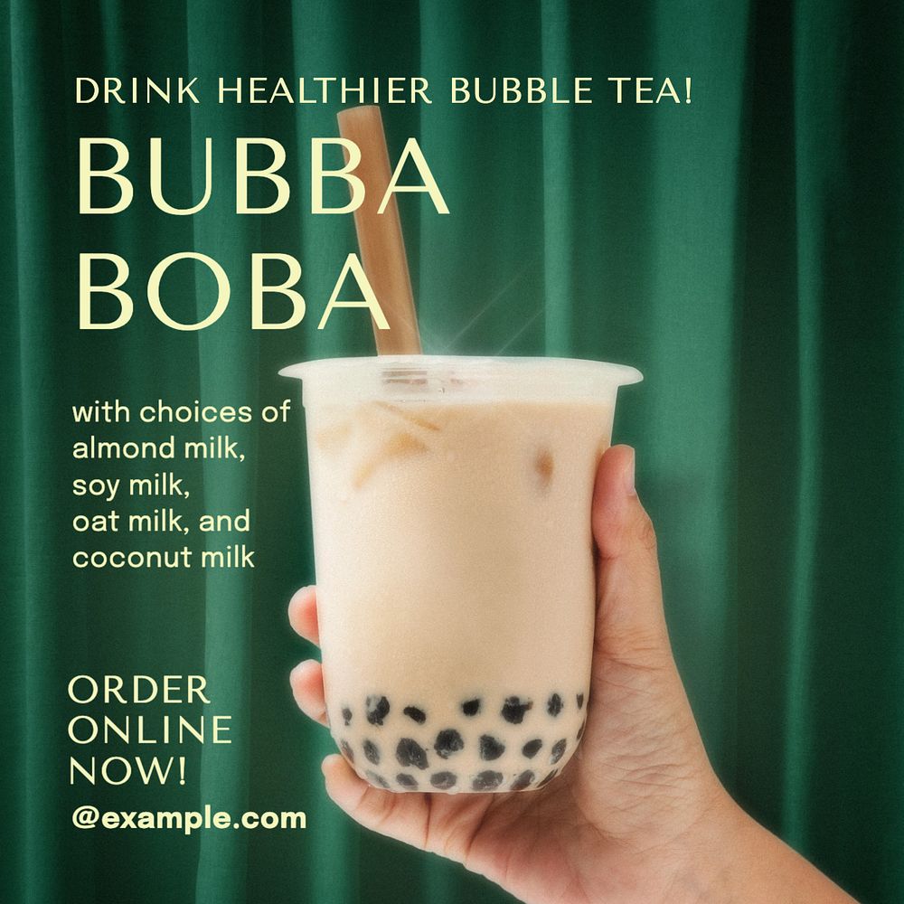 Healthy boba  Instagram post template, editable text