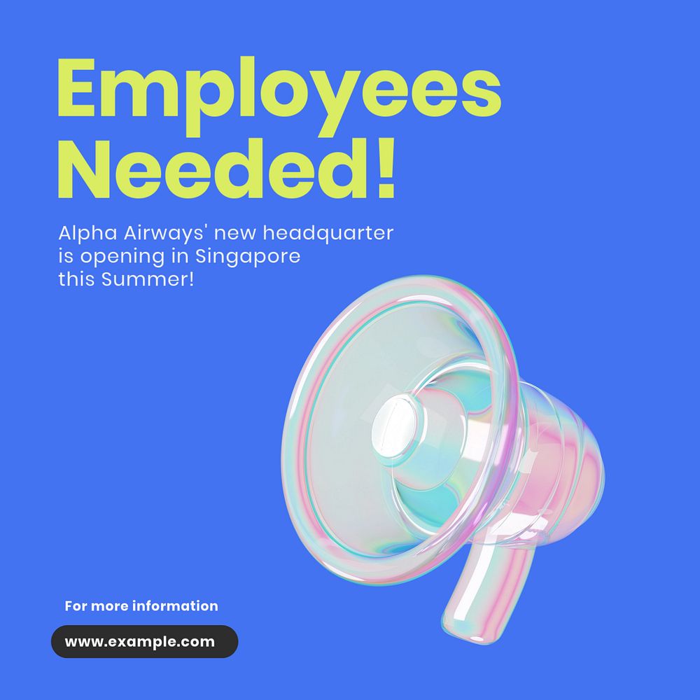 Employees needed Instagram post template, editable text