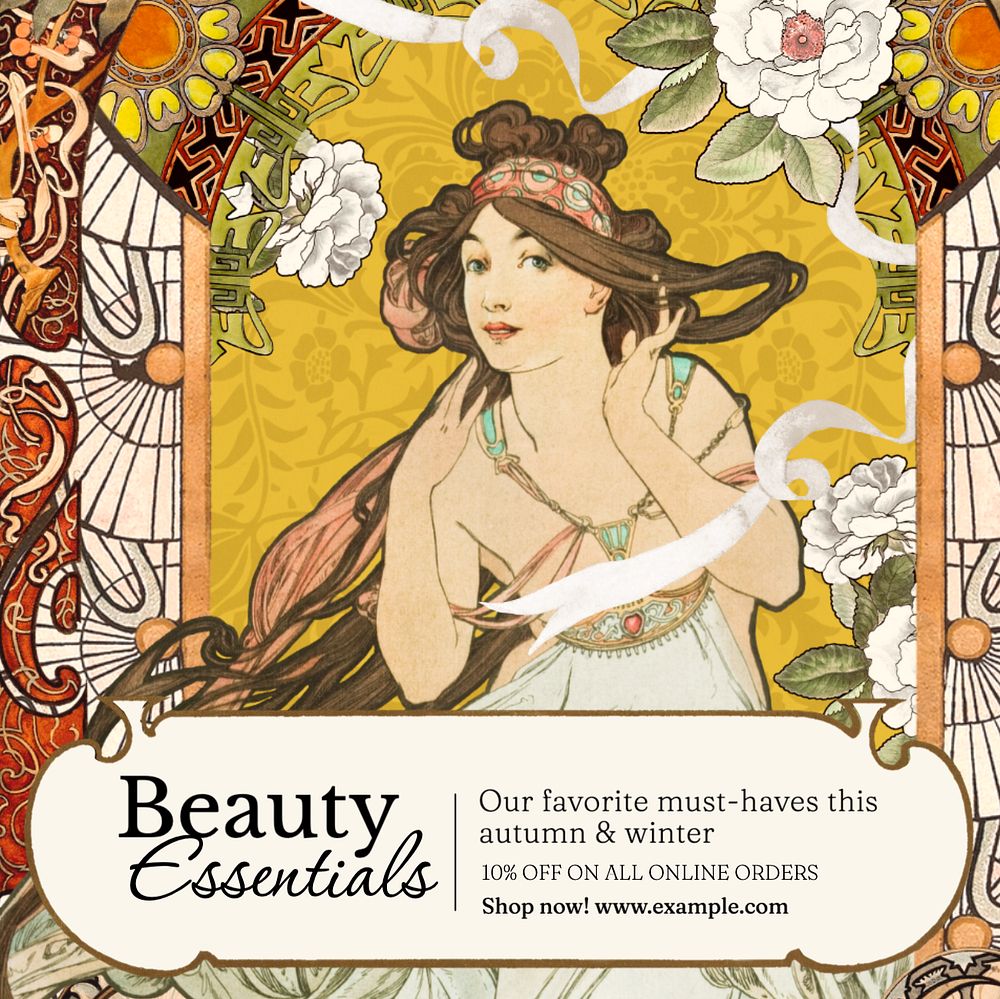 Beauty essentials Instagram post template, editable text