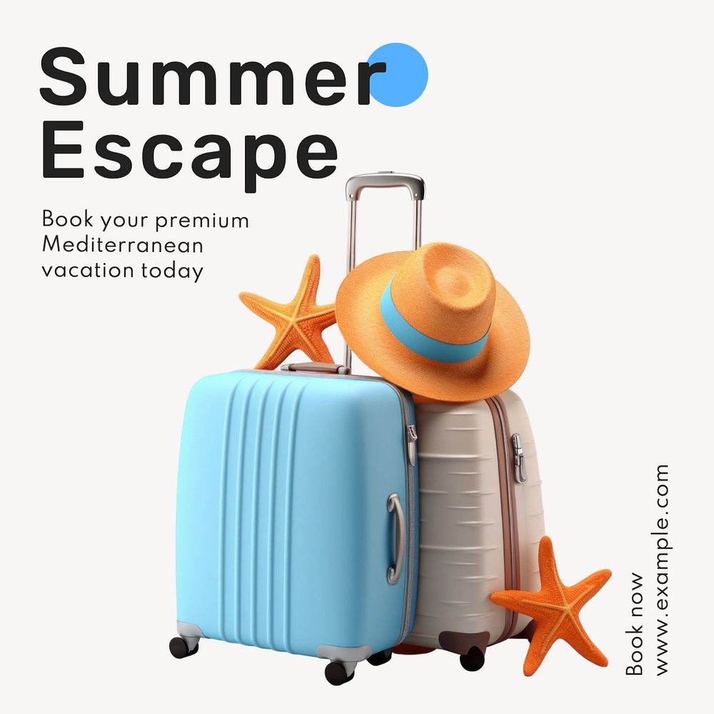 Summer escape Instagram post template, editable text