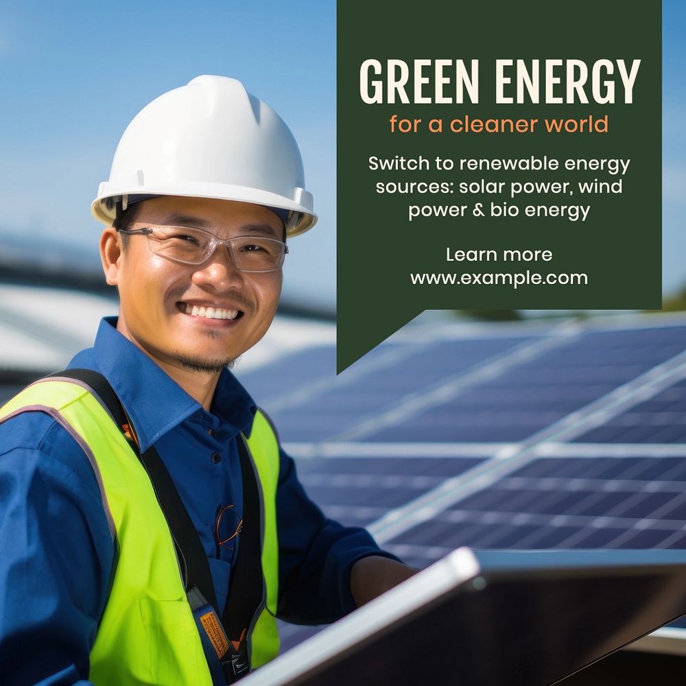 Green energy Instagram post template, editable text