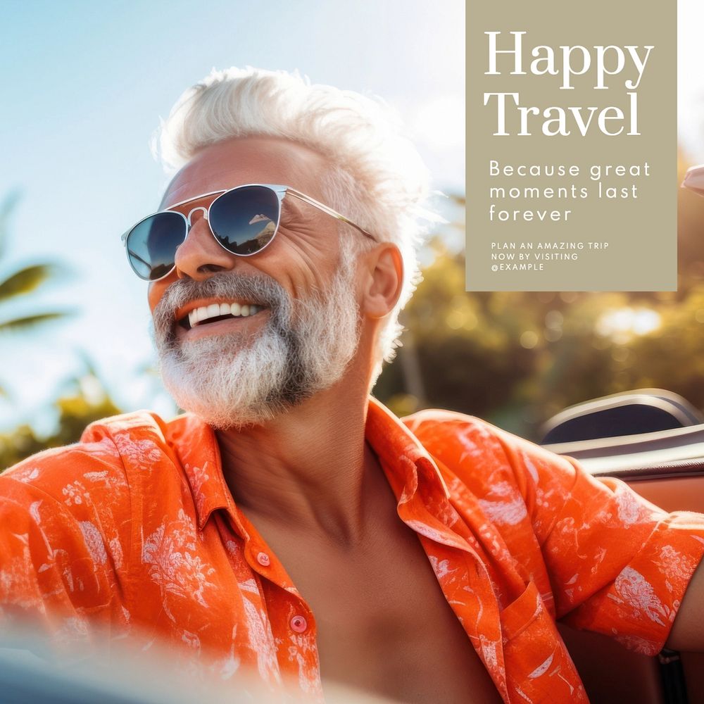 Happy travel Instagram post template, editable text