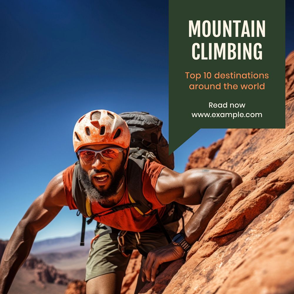 Mountain climbing Instagram post template, editable text