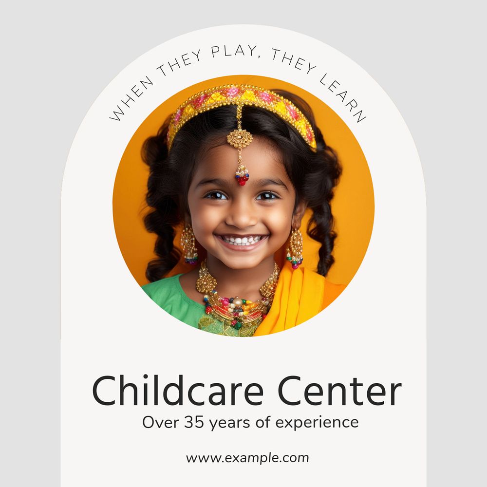 Childcare center Instagram post template, editable text