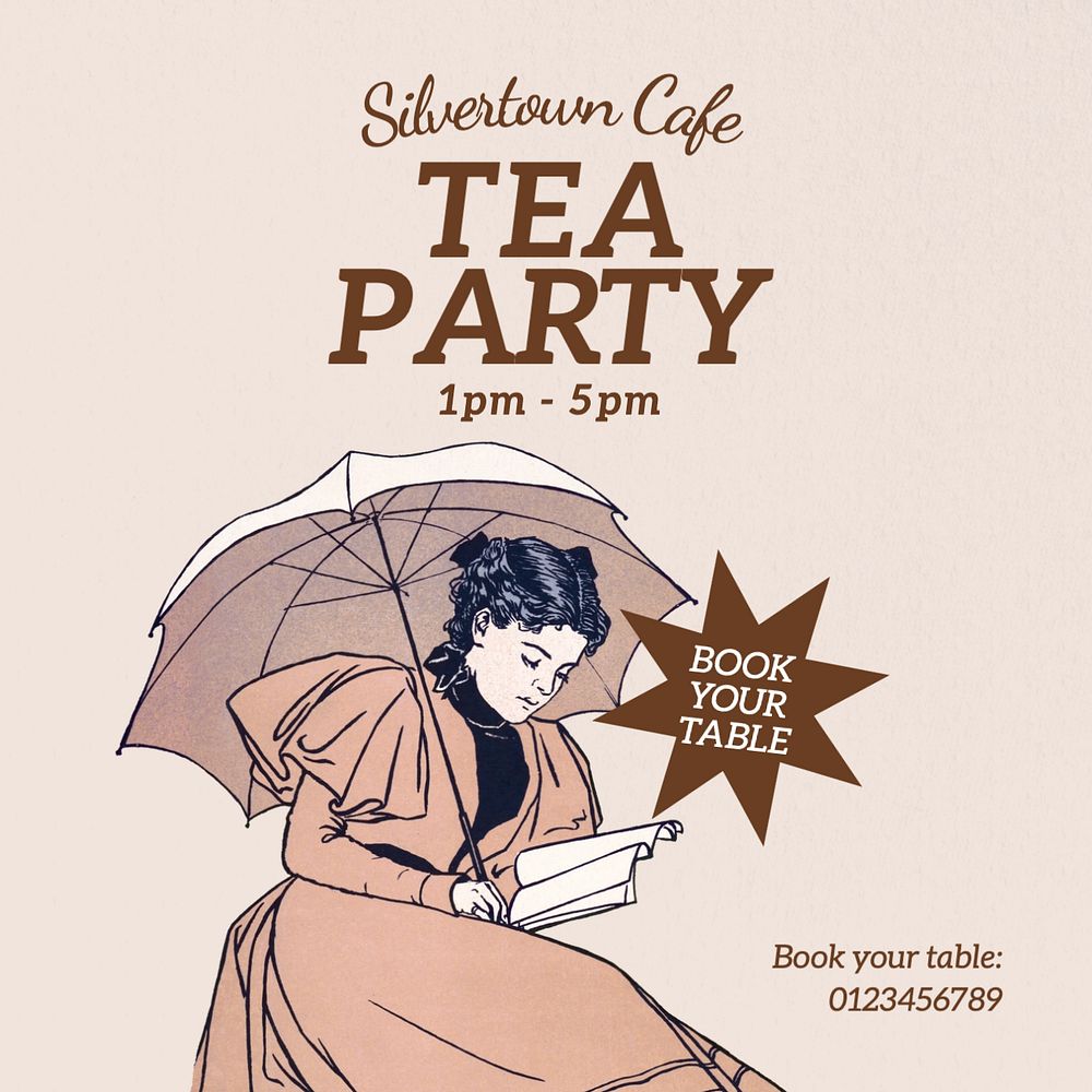 Tea party Instagram post template, editable text