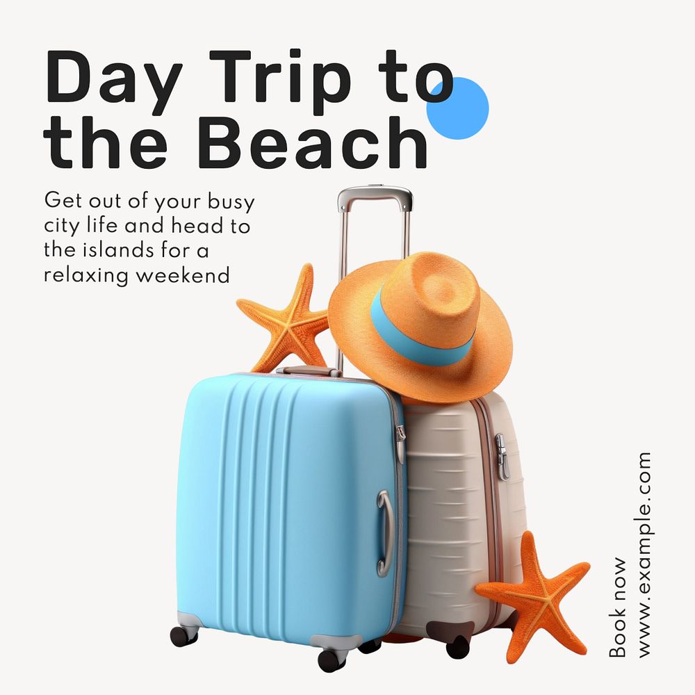 Beach trip Instagram post template, editable text