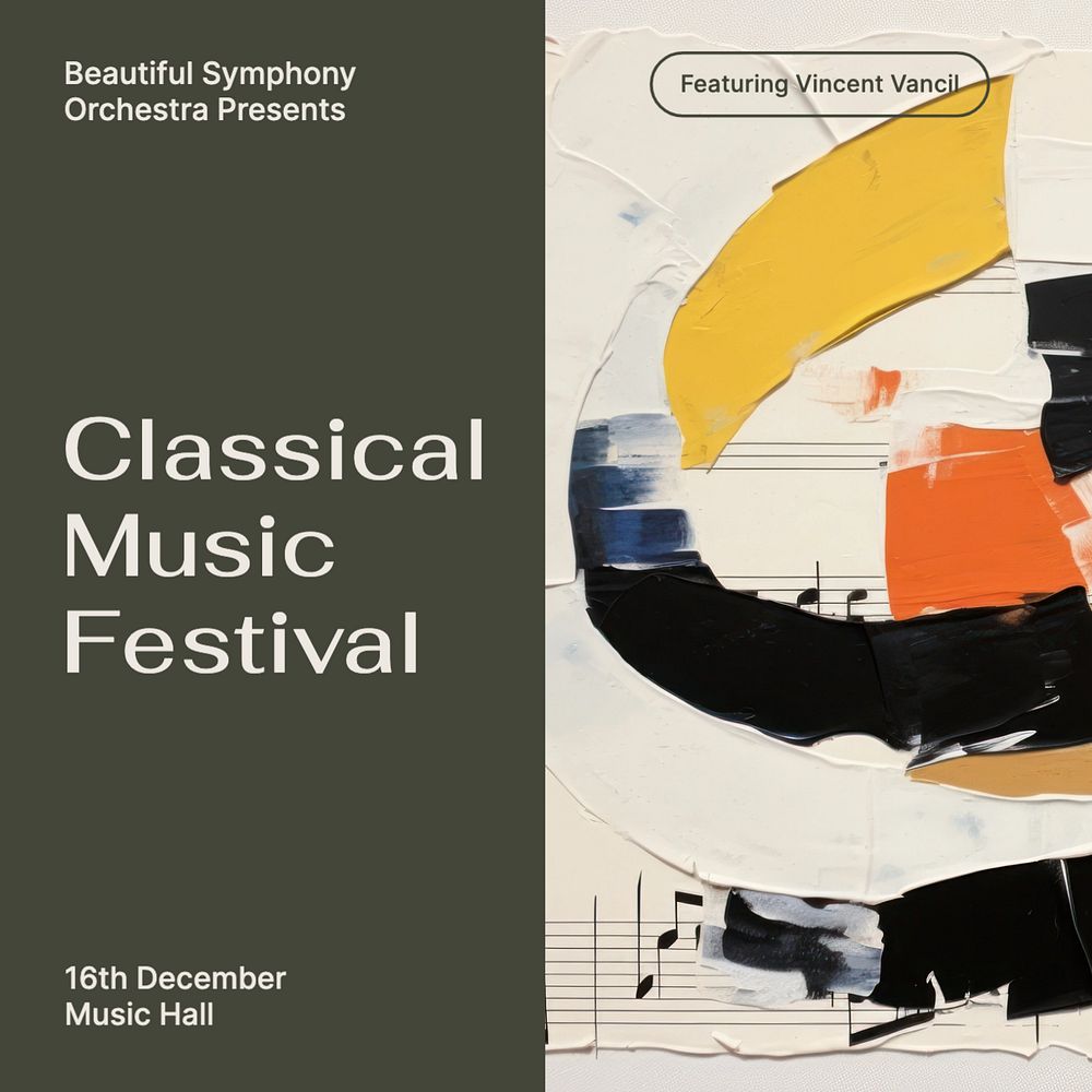 Classical music festival Instagram post template, editable text