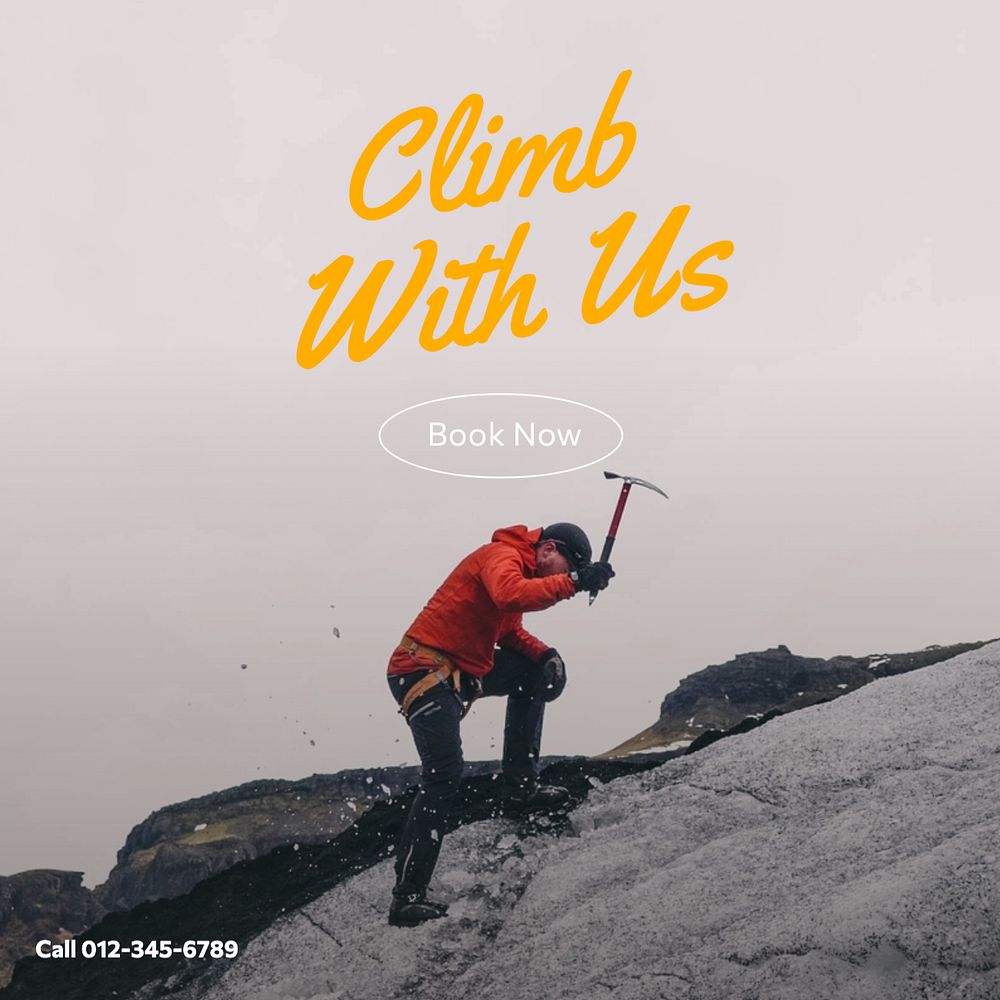 Climbing club Instagram post template, editable text