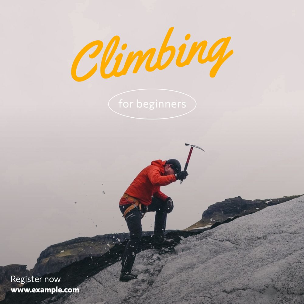 Climbing for beginners Instagram post template, editable text