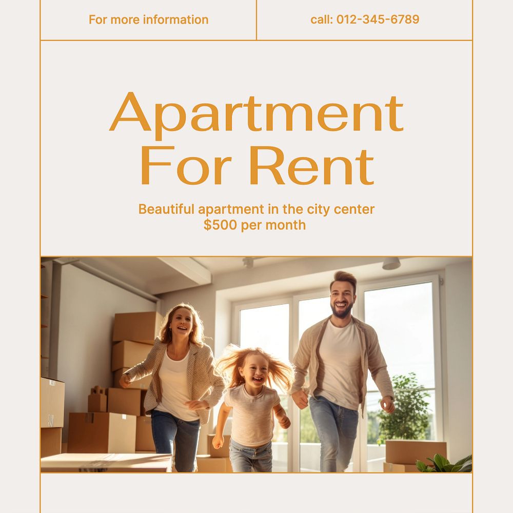 Apartment rental Instagram post template, editable text