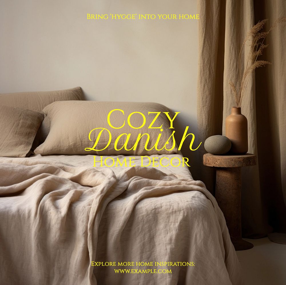 Cozy Danish home decor Instagram post template, editable text