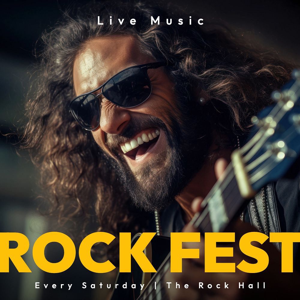 Rock fest Instagram post template, editable text