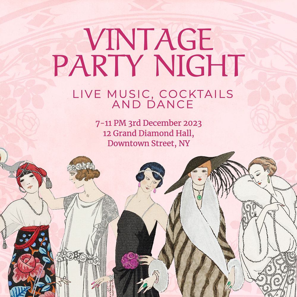 Vintage party night Instagram post template, editable text