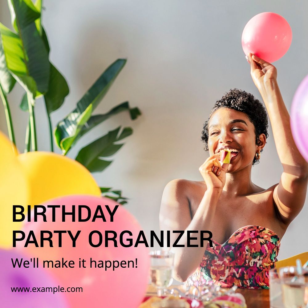 Birthday party Instagram post template, editable text