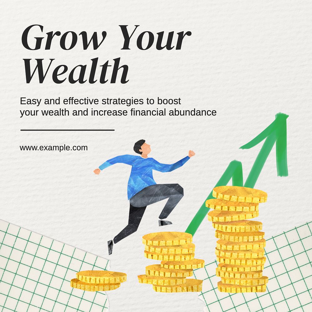 Grow your wealth Instagram post template, editable text