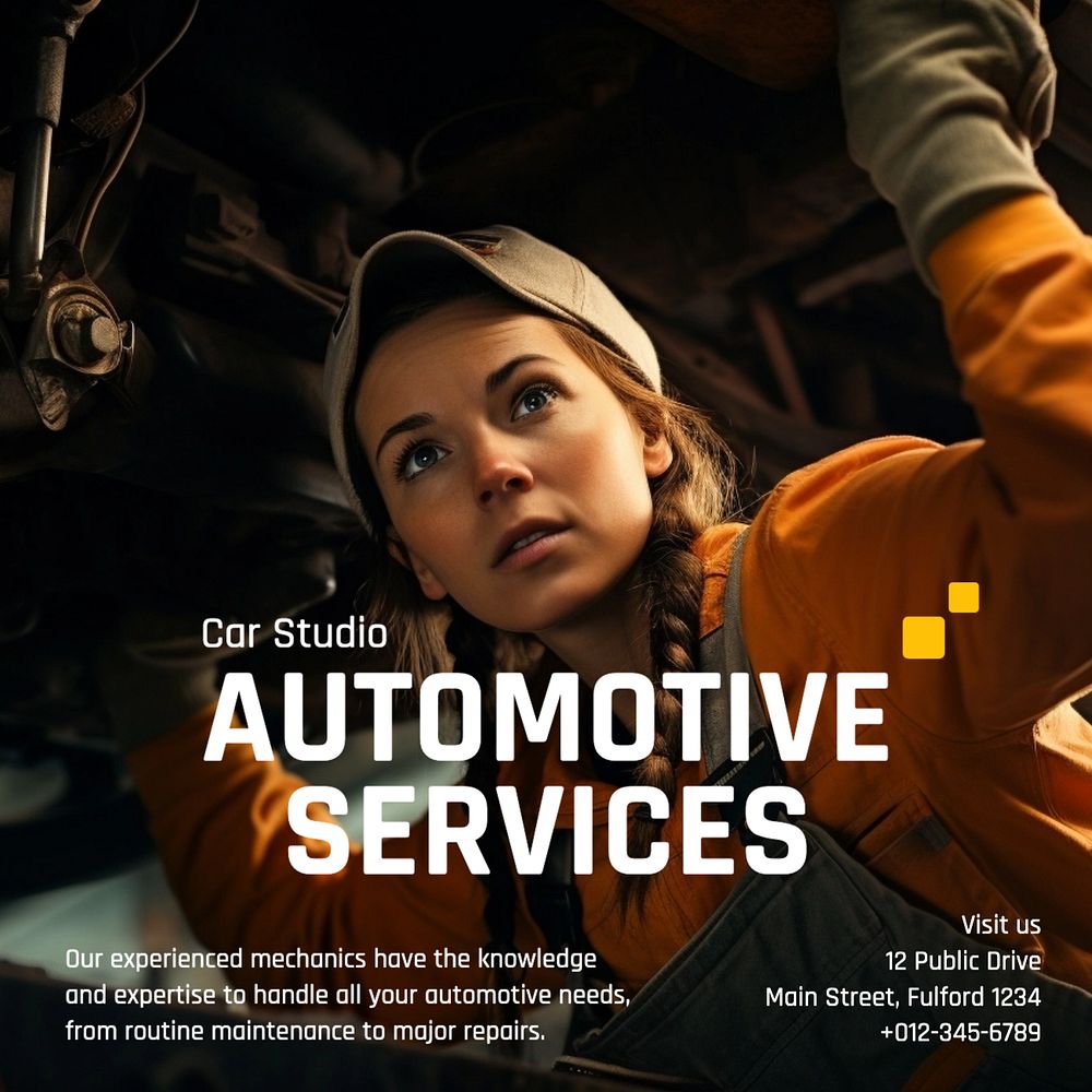 Auto services Instagram post template, editable text