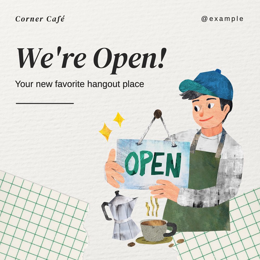 We're open Instagram post template, editable text