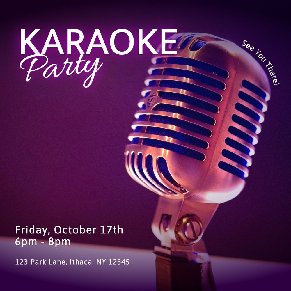 Karaoke party invitation  Instagram post template, editable text