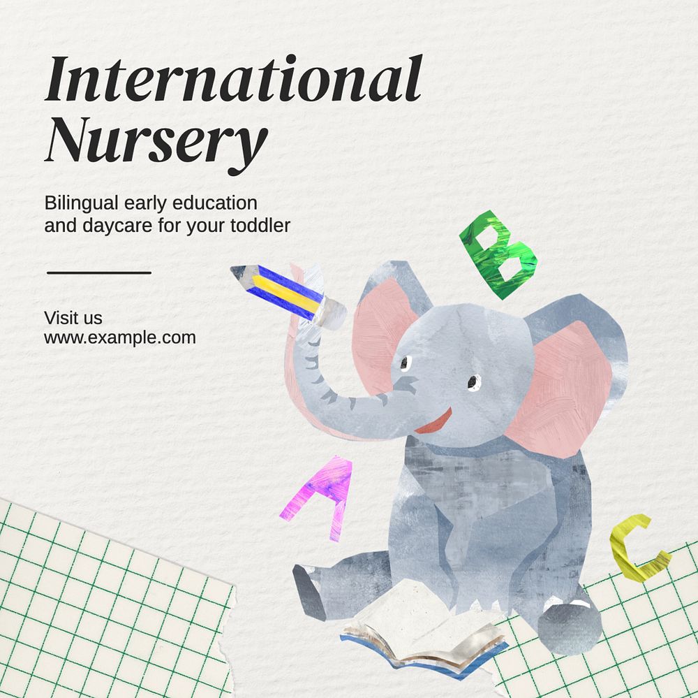 International nursery Instagram post template, editable text