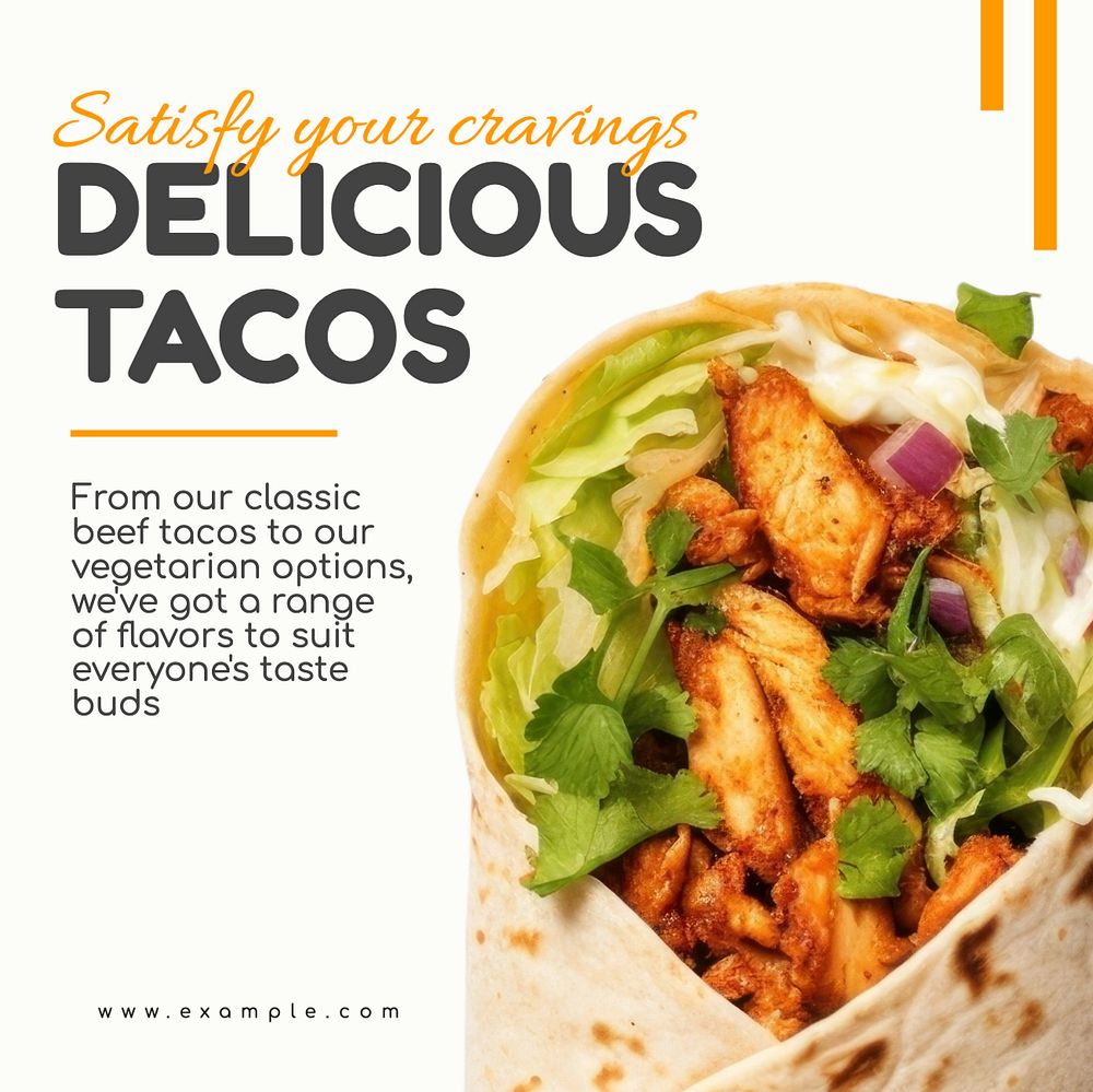 Delicious tacos Instagram post template, editable text