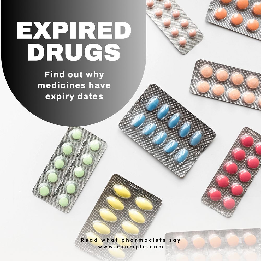 Drug expiry Instagram post template, editable text