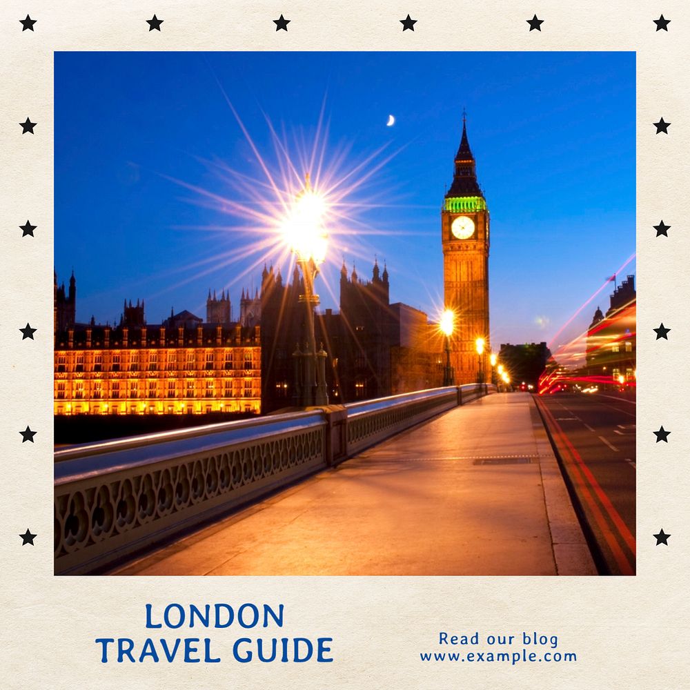 London travel guide Instagram post template, editable text