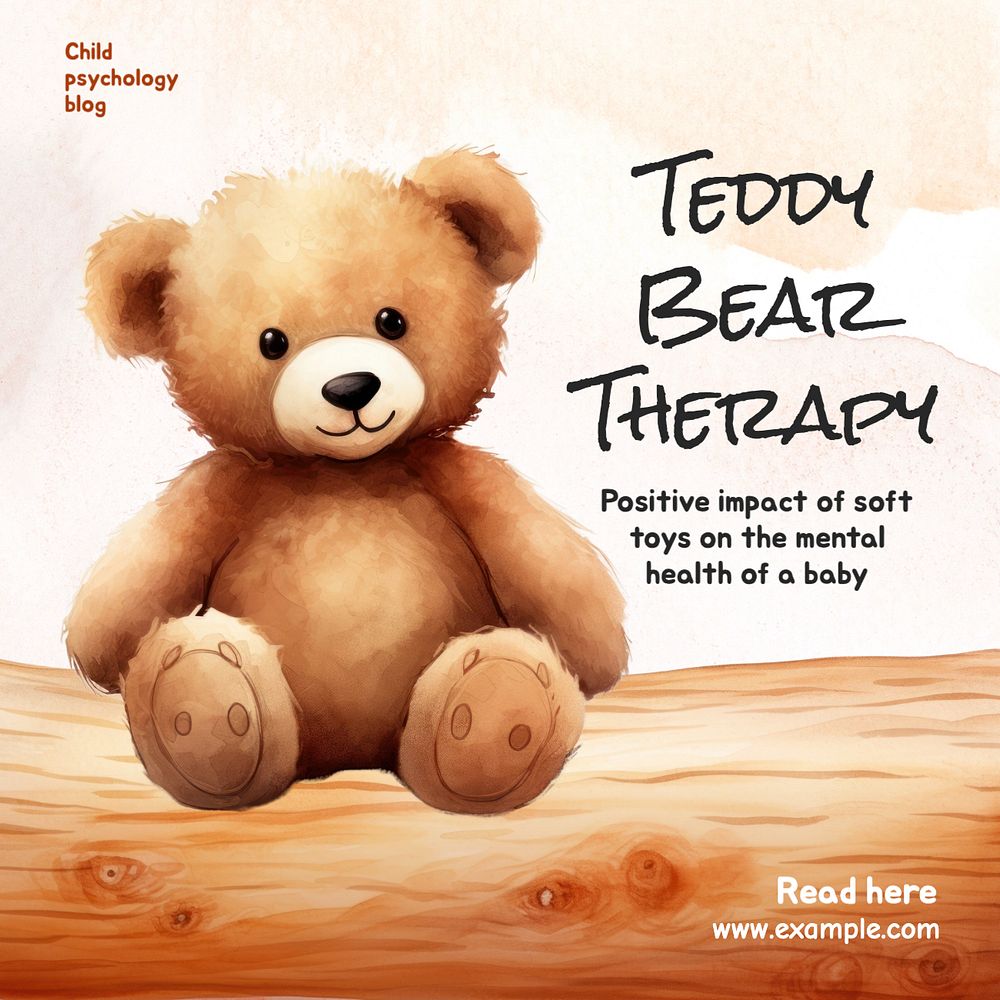 Teddy bear therapy Instagram post template, editable text