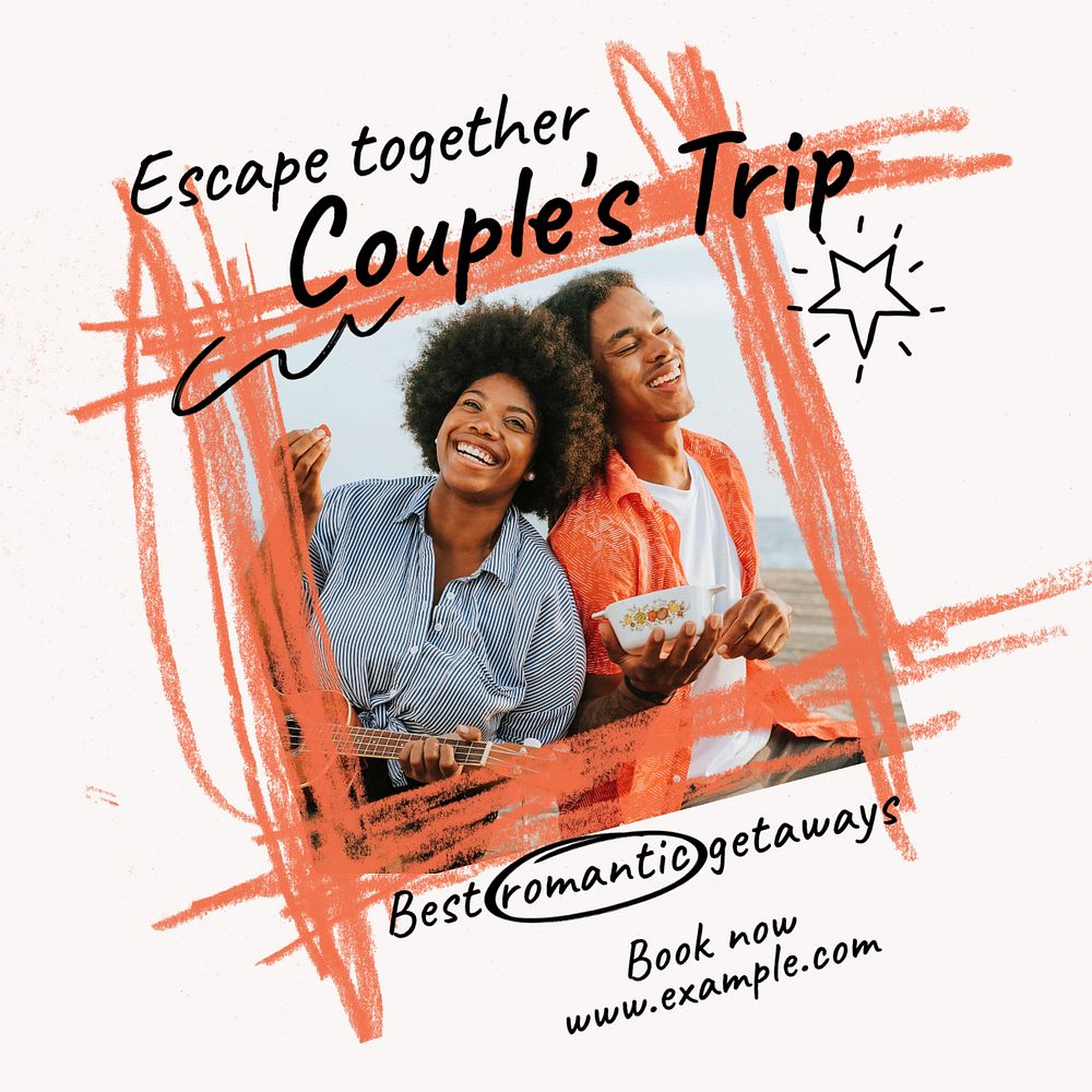 Couple's trip Instagram post template, editable text