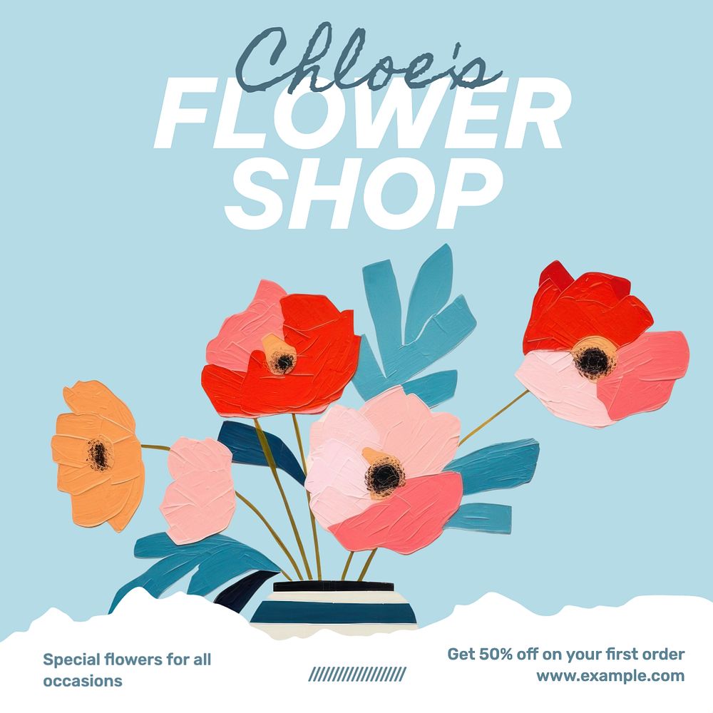 Flower shop Instagram post template, editable text