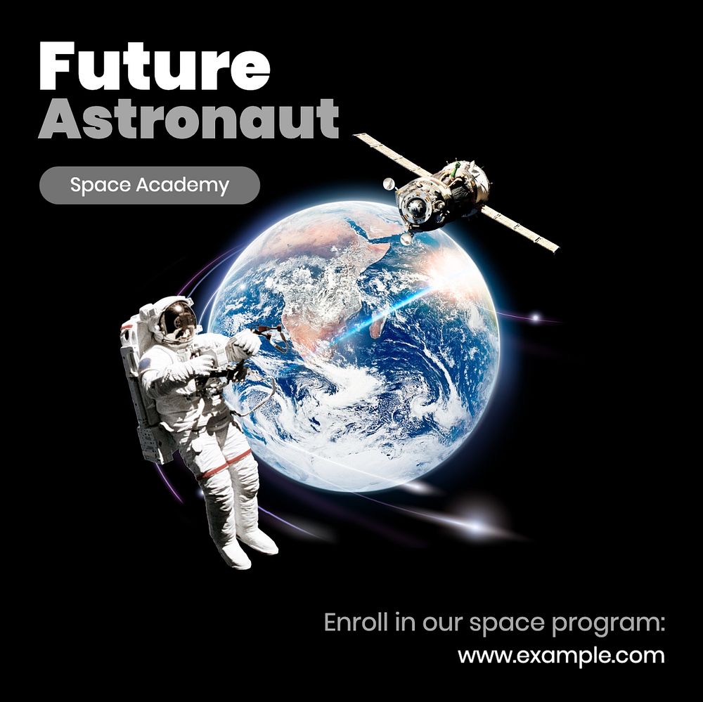 Future astronaut Instagram post template, editable text