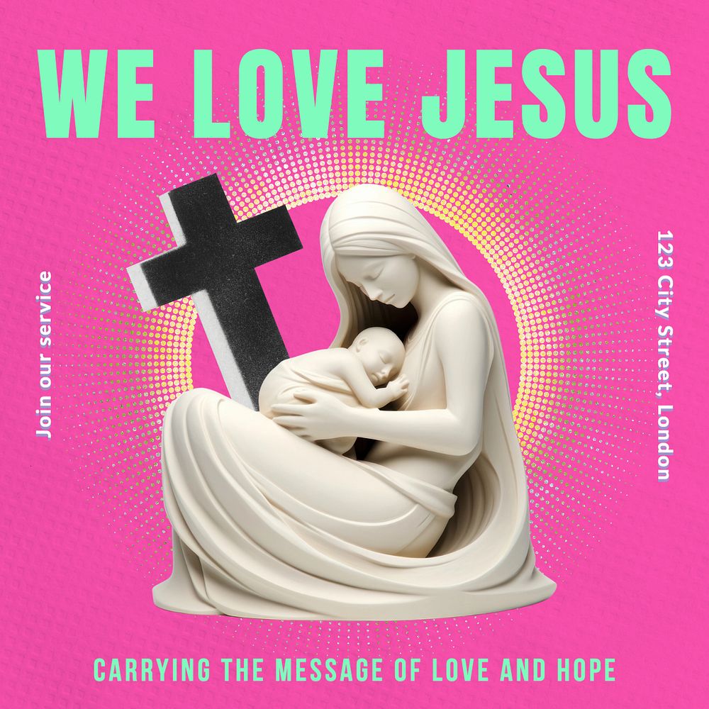 We love Jesus Instagram post template, editable text