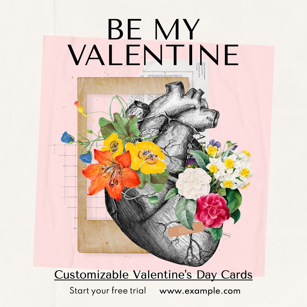 Be my valentine Instagram post template, editable text