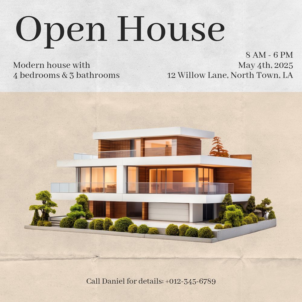 Open house day Instagram post template, editable text