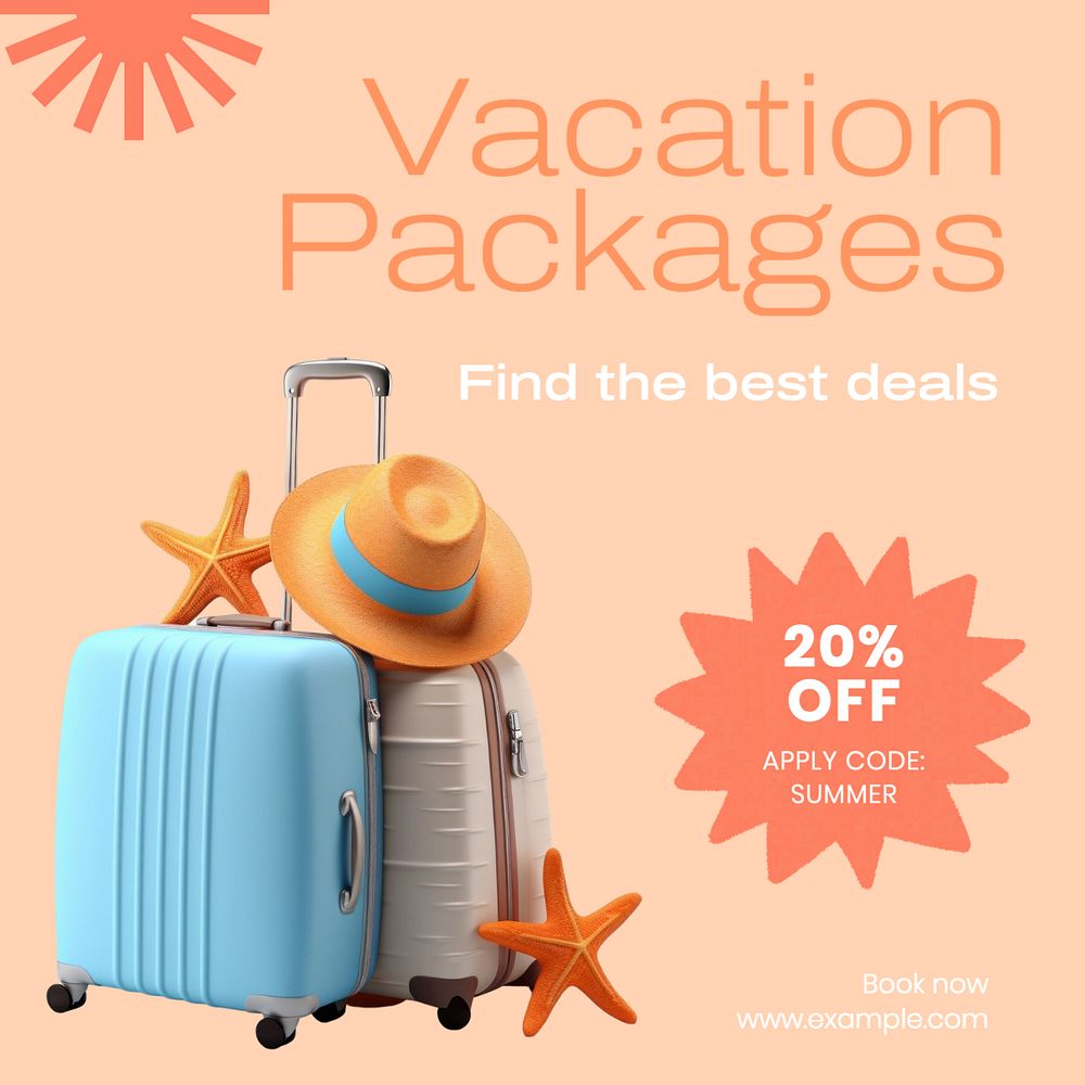 Vacation packages Instagram post template, editable text