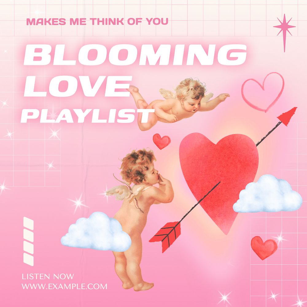 Blooming love playlist Instagram post template, editable text