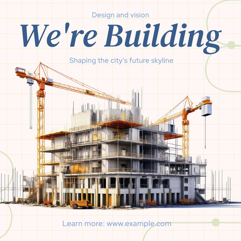 Construction site Instagram post template, editable text