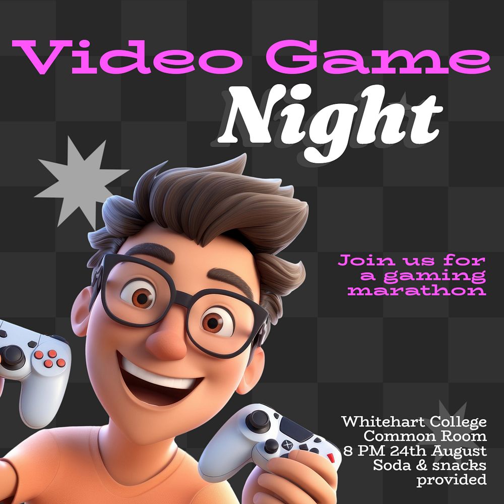 Video game night Instagram post template, editable text