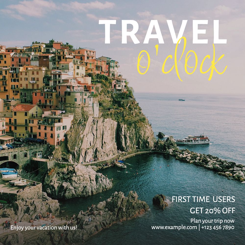 Travel o'clock  Instagram post template, editable text